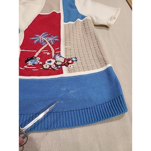 Koret Coastal Grandma Short Sleeve Sweater Patriotic Embroidered Beach Size L - Picture 12 of 12